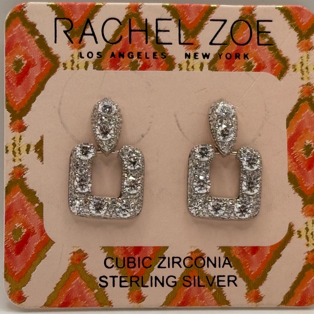 Rachel Zoe Silver Geometric Pavé Earrings